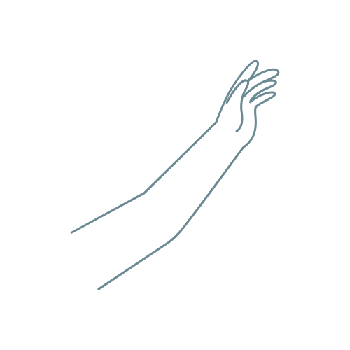 Disegno lineare di un avambraccio e mano, rappresenta il trattamento epilatorio di braccia e mani.
